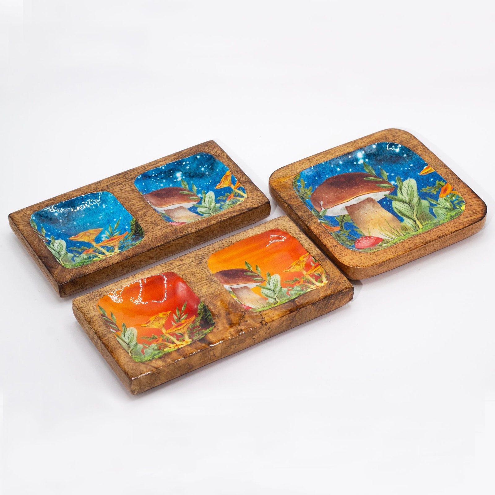Double Trinket Tray 20x10x2.5cm - Mushroom Design Teal - Image 3